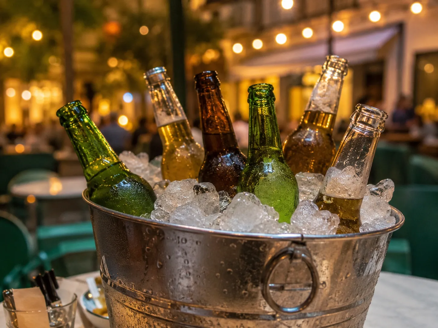 Botellines bien fríos en hielo